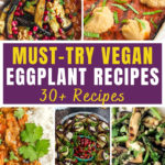 Collage of images showing different vegan eggplant recipes