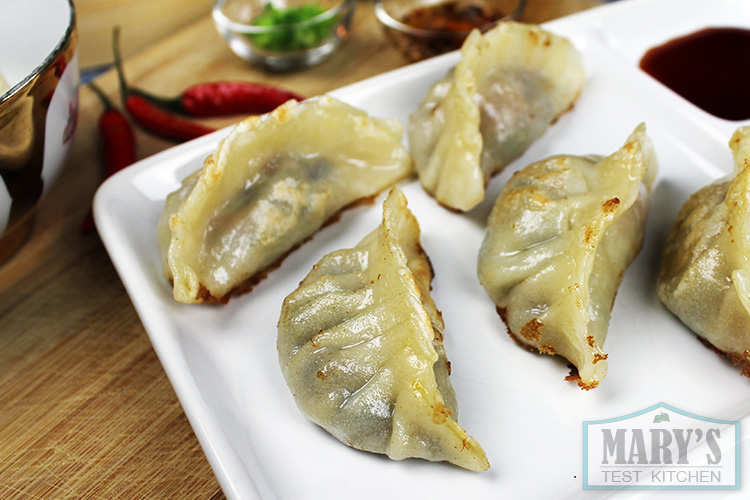 Dumplings on a white plate