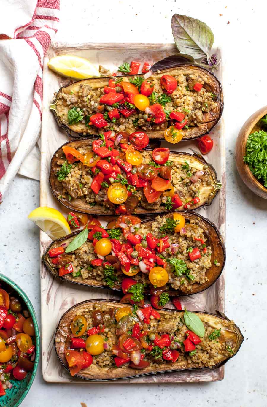 Mediterranean Stuffed Eggplant with Salsa.